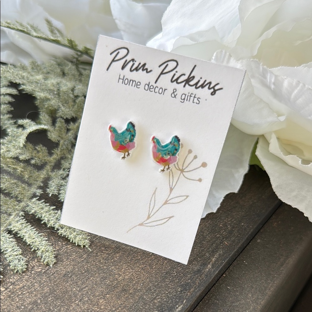⭐️ 2/$20 earring sets ⭐️ Teal and pink pair of chicken earrings NEW